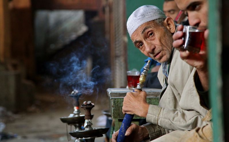 Man smoking shisha