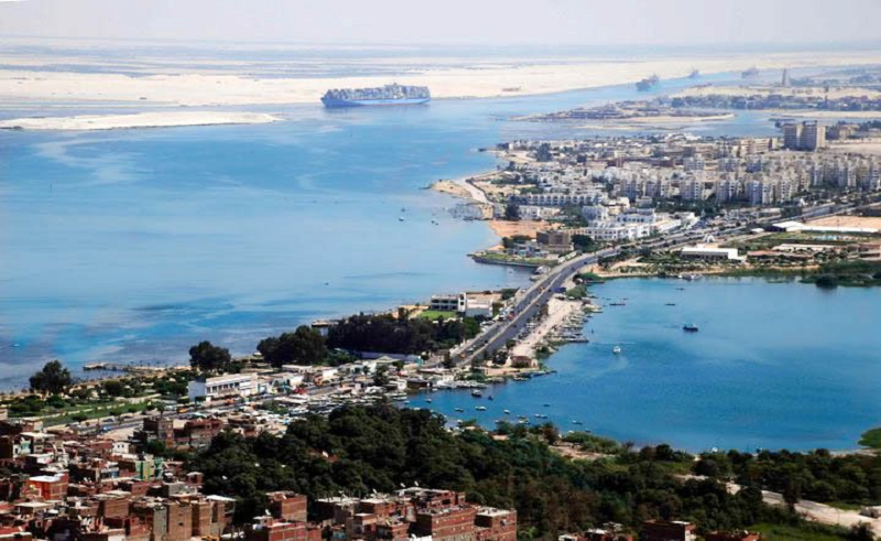 A aerial picture that shows Suez Canal in Ismailia.
