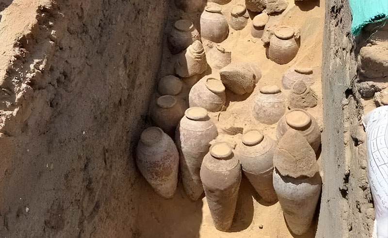 5,000-Year-Old Wine Jars Found Intact at Abydos in Sohag